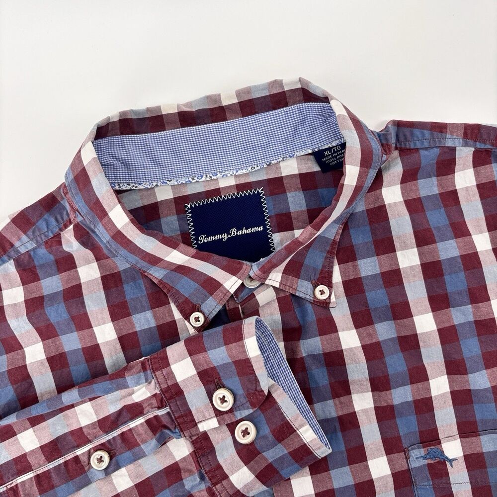Tommy Bahama Men's XL Pima Cotton Plaid Long Sleeve Shirt Peru